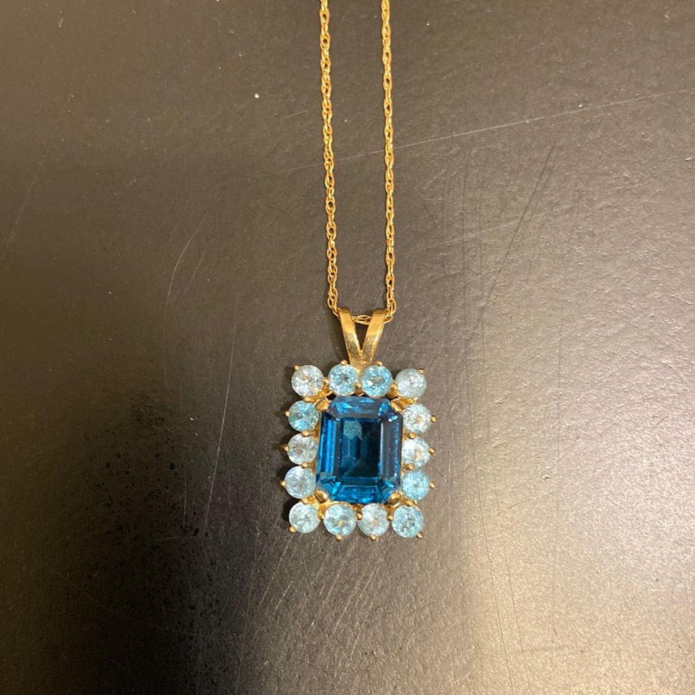 14k London Blue and Swiss Blue Topaz Pendant